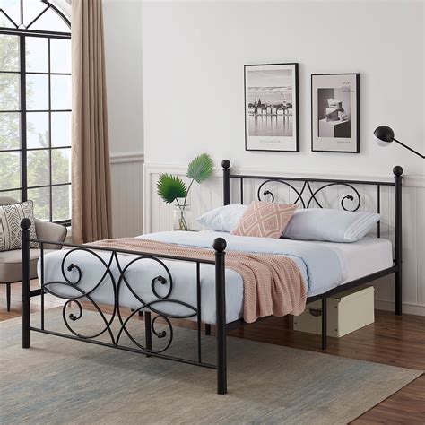 metal bed with fabric headboard|metal full size platform bed.